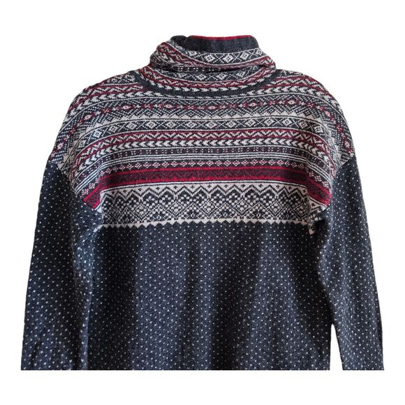 EDDIE BAUER Women's S Sweater Fair Isle Oslo Funnel Neck Gray Red Wool Blend 36" - Picture 9 of 10